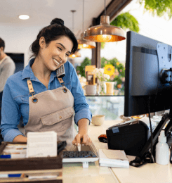 Female business owner talking on the phone